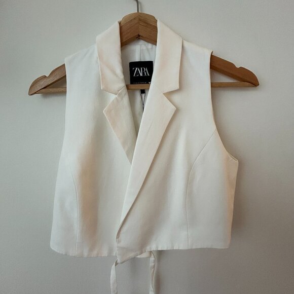 Zara Linen Blend Tailored Vest in Oyster White, Size XS - Picture 4 of 9